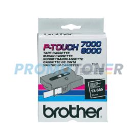 BROTHER TX TX-355 WHITE ON BLACK TAPE CASSETTE FOR PT-30